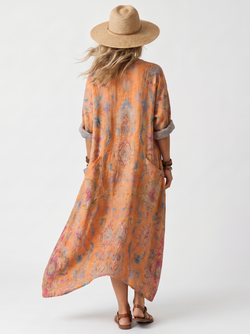 Jeltsje lange jurk met paisleyprint en zakken