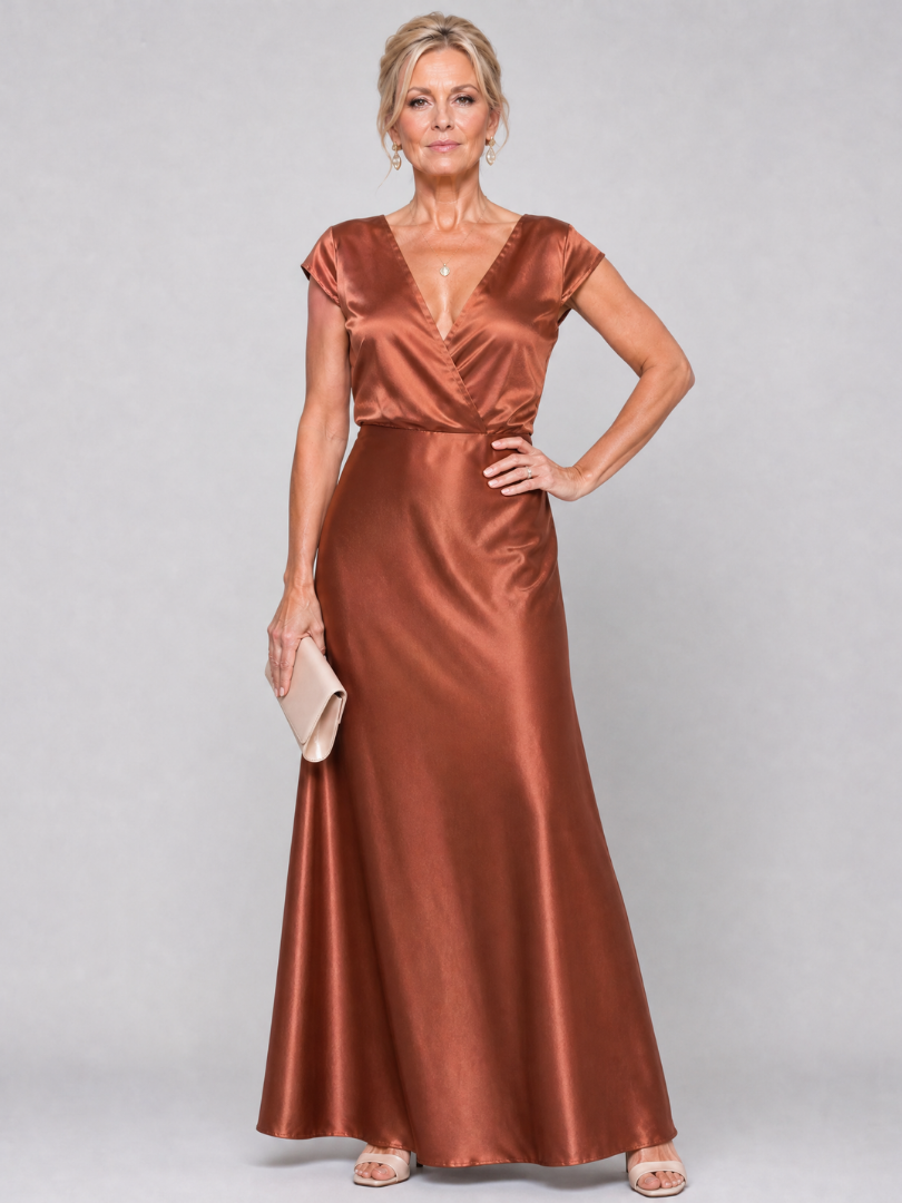 Samouse maxi-jurk met cap sleeves en overslaglijfje