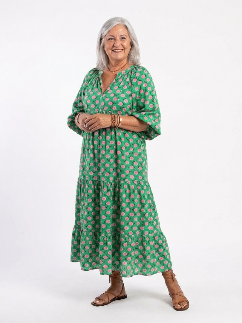 Kunneke lange jurk met bloemenprint in groen