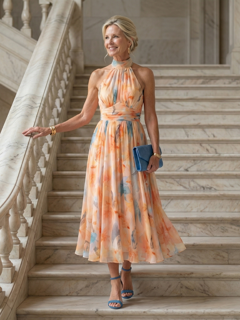 Elin zachte halter midi-jurk
