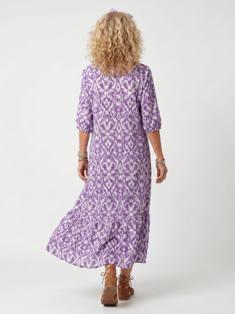 Marrie lange jurk met motiefprint in paars