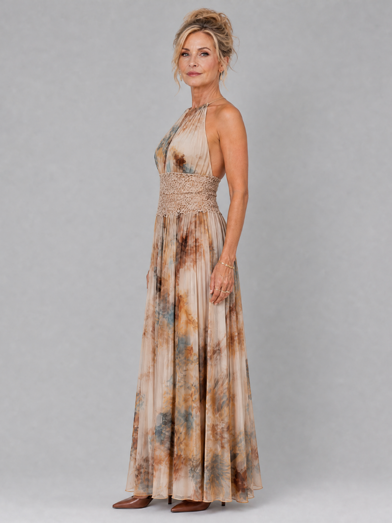 Elavenue halter maxi-jurk met kanten taille