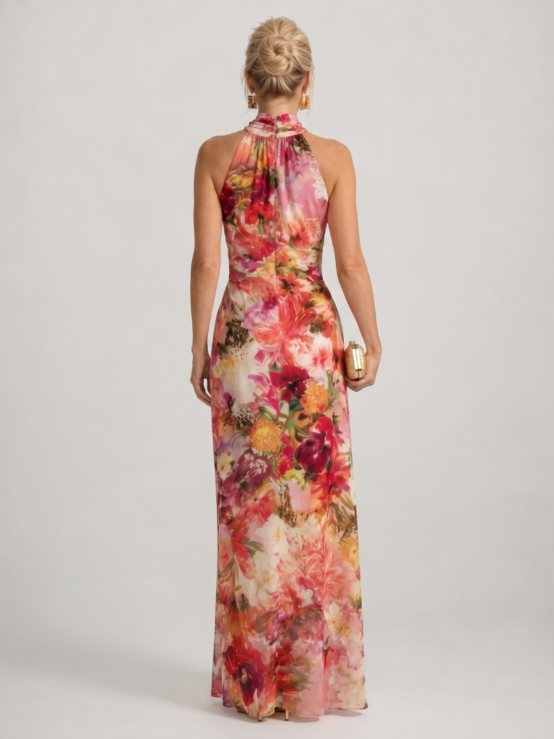 Elisabetta halter maxi-jurk met bloemenprint