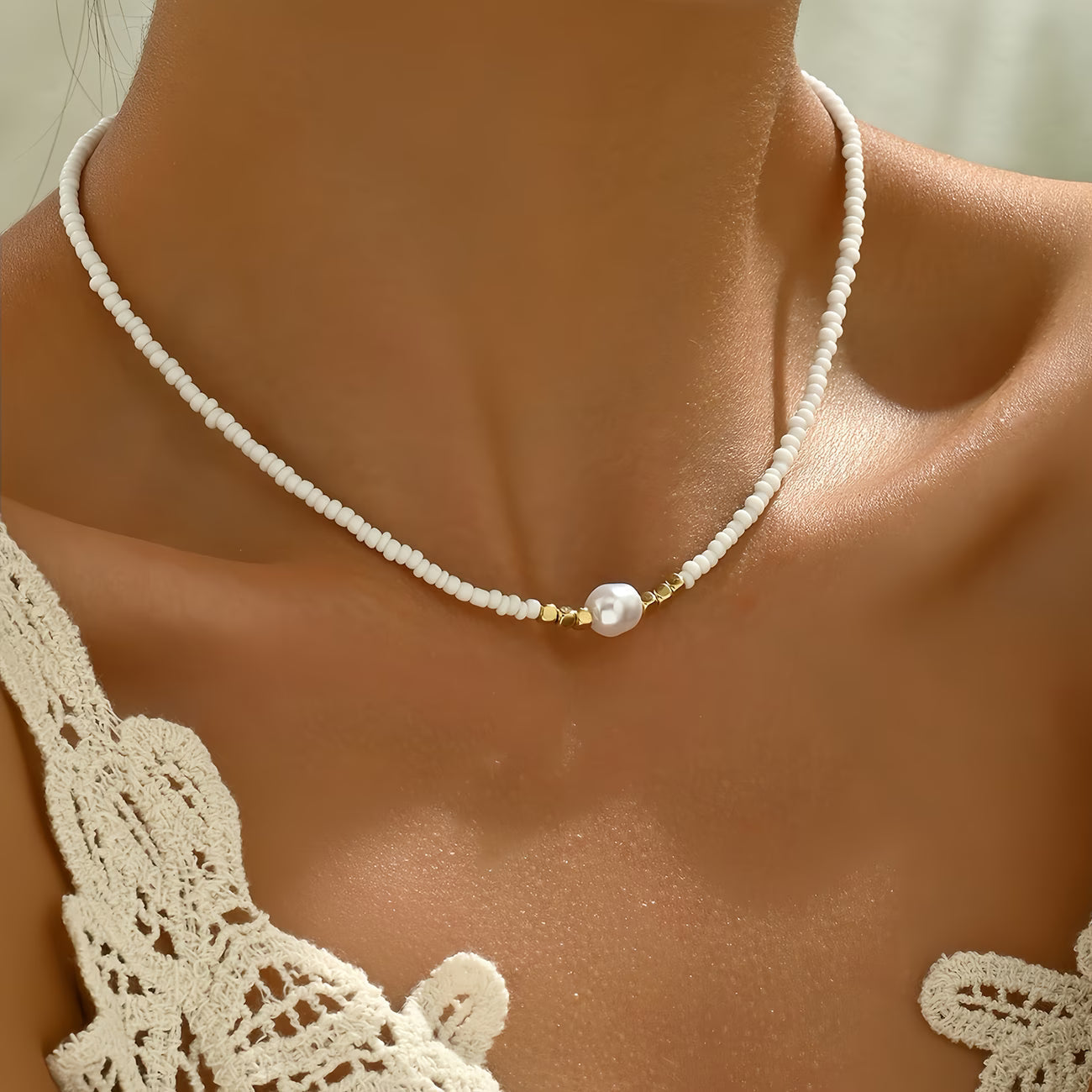 Minimalistische ketting met turkoois en parels