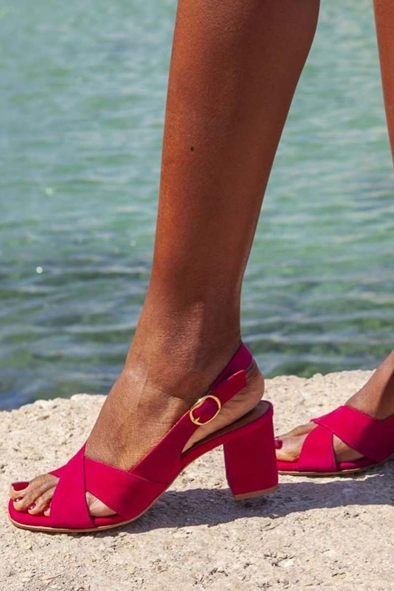 Céliane azuurblauwe sandalen met brede hak