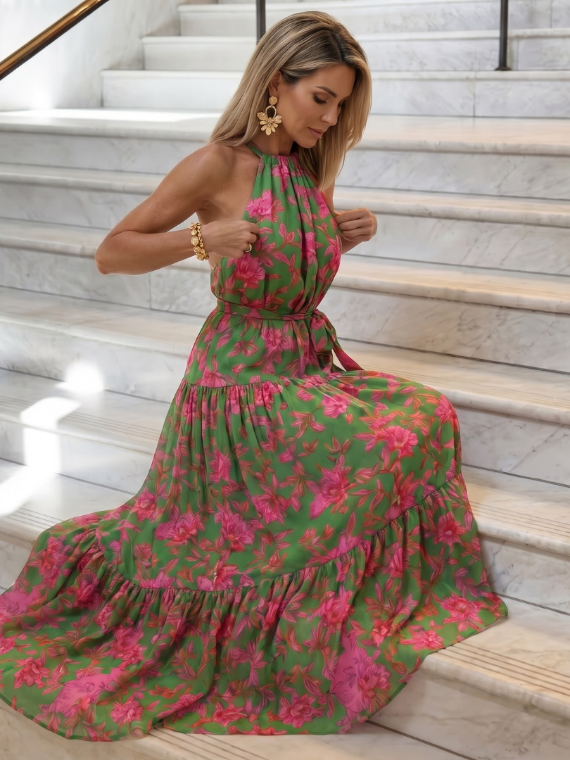 Rowen gedrapeerde halter midi-jurk