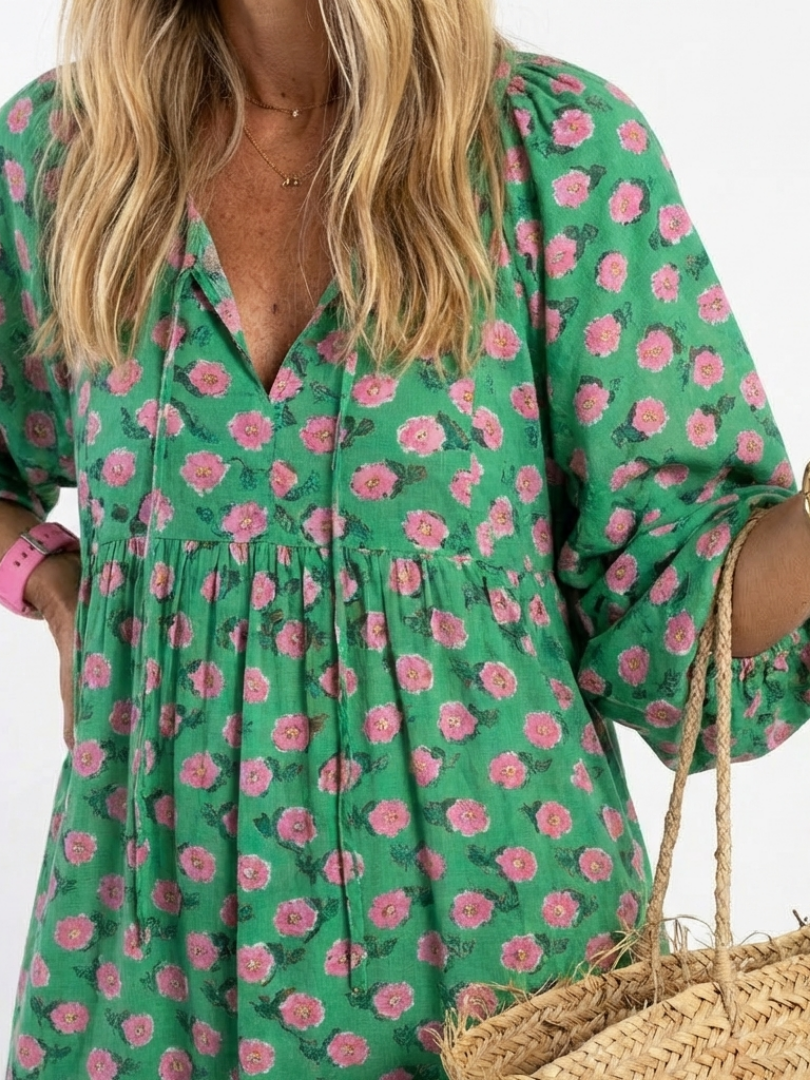 Kunneke lange jurk met bloemenprint in groen