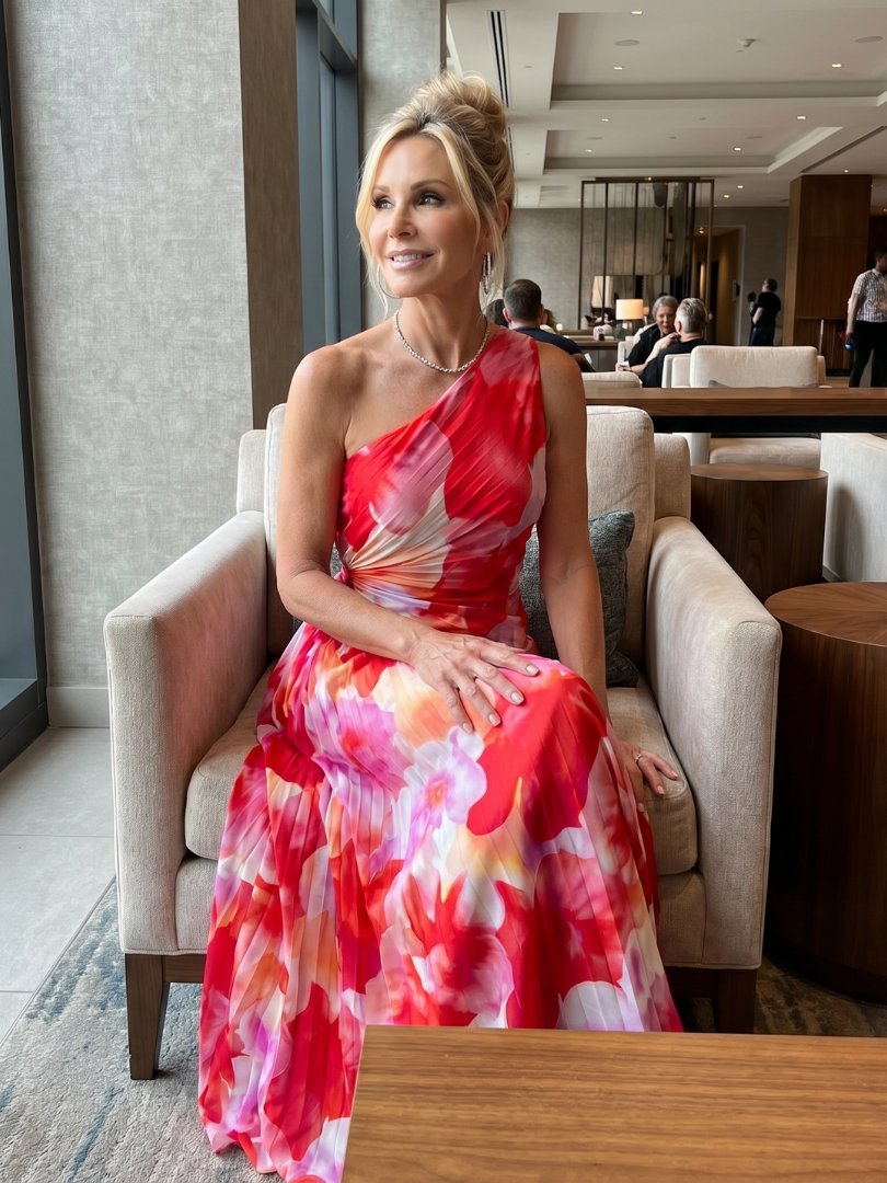 Taya one-shoulder midi-jurk met geplooid lijfje