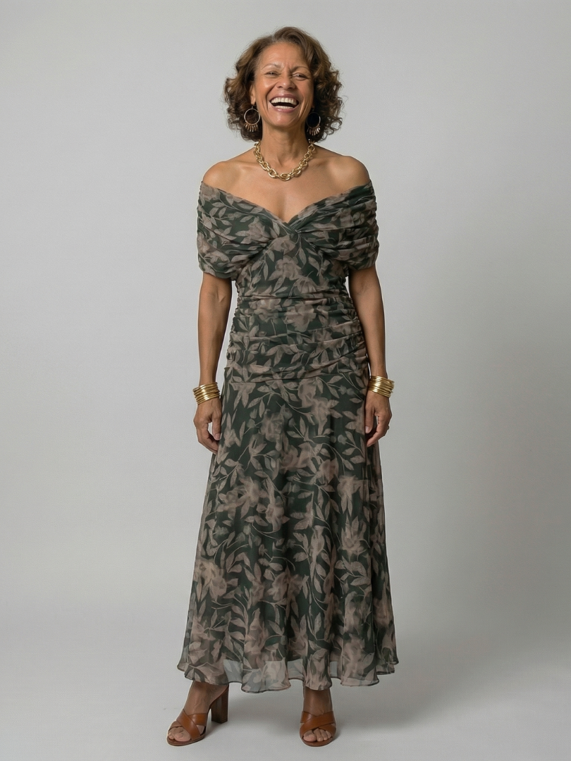 Calen | Off Shoulder Flow Midi Jurken