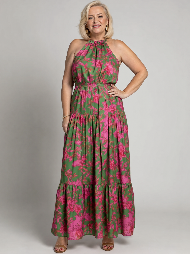 Rowen gedrapeerde halter midi-jurk