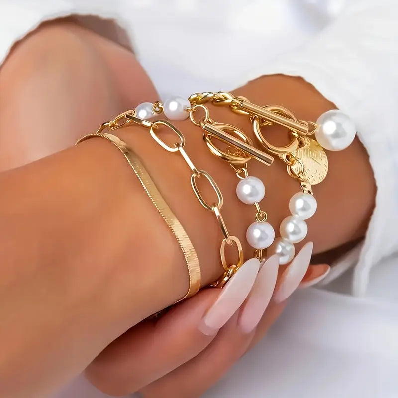 Luxe set gelaagde parelarmbanden