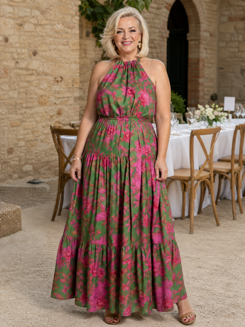 Rowen gedrapeerde halter midi-jurk