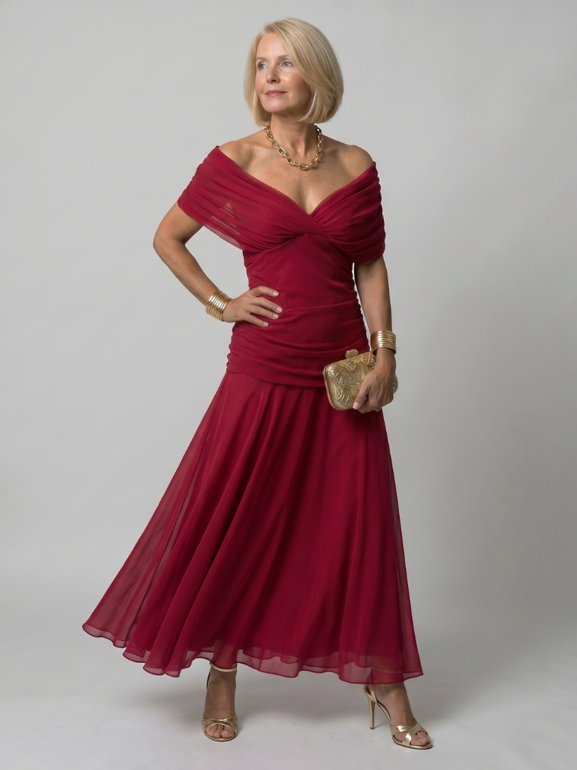 Calen off-shoulder midi-jurk