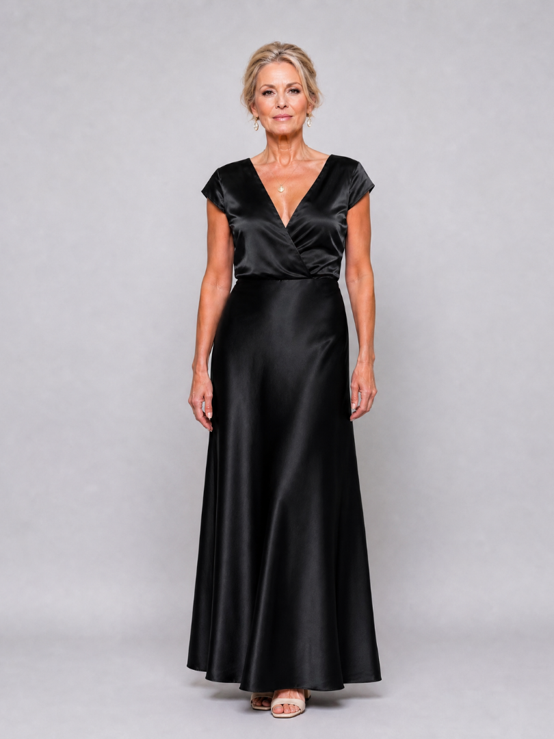 Samouse maxi-jurk met cap sleeves en overslaglijfje