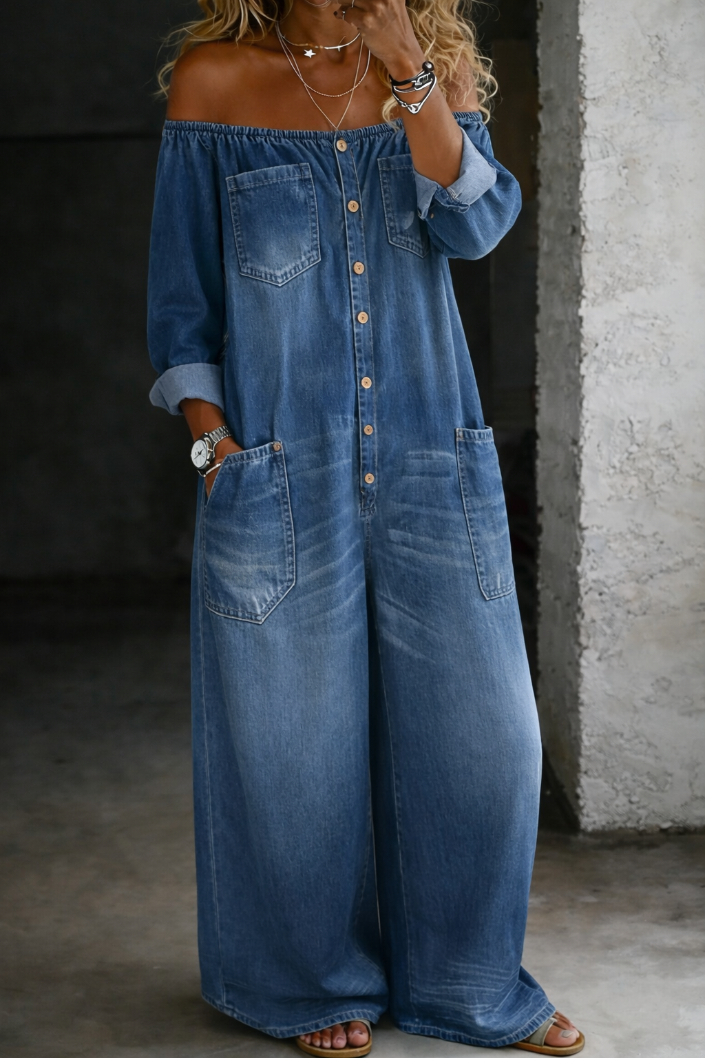 Elena | Off shoulder jumpsuit met lange mouwen