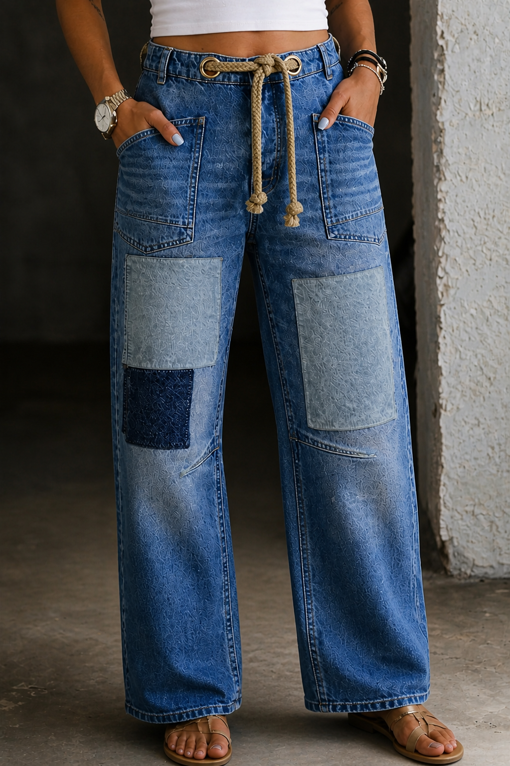 Margaret | Jeans met koorddetail en patchwork