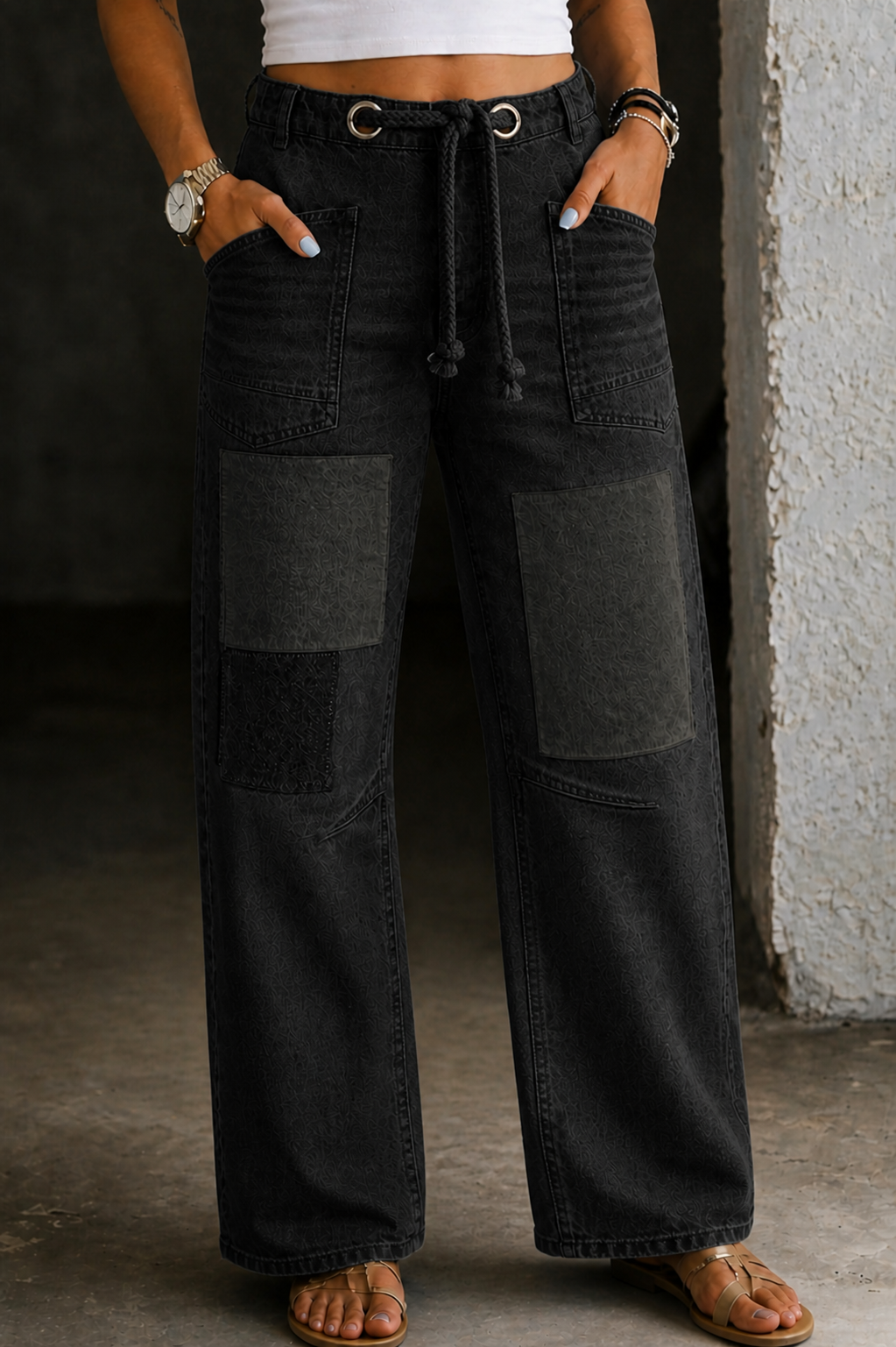 Margaret | Jeans met koorddetail en patchwork