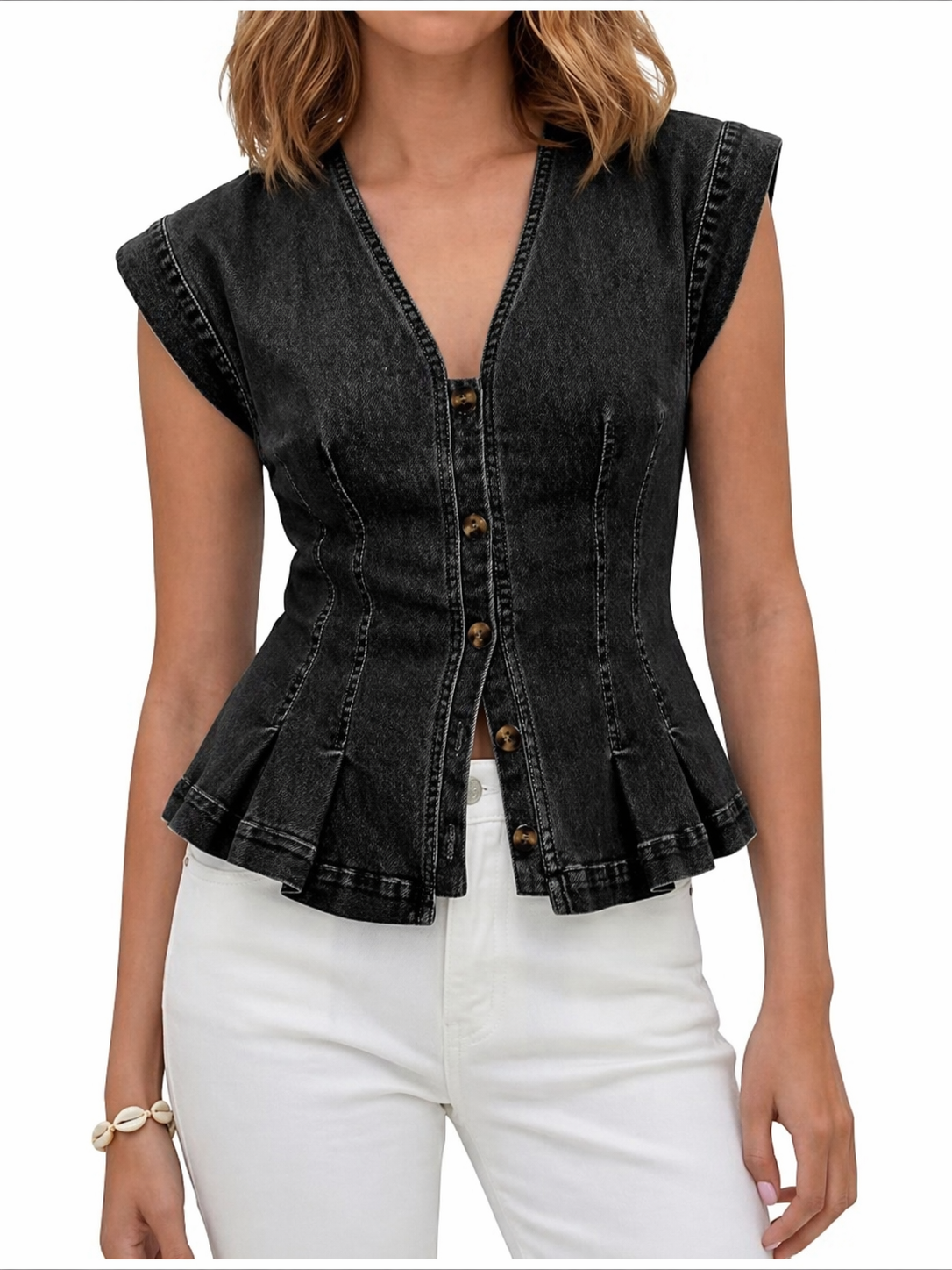 Viera | Denim top met V-hals