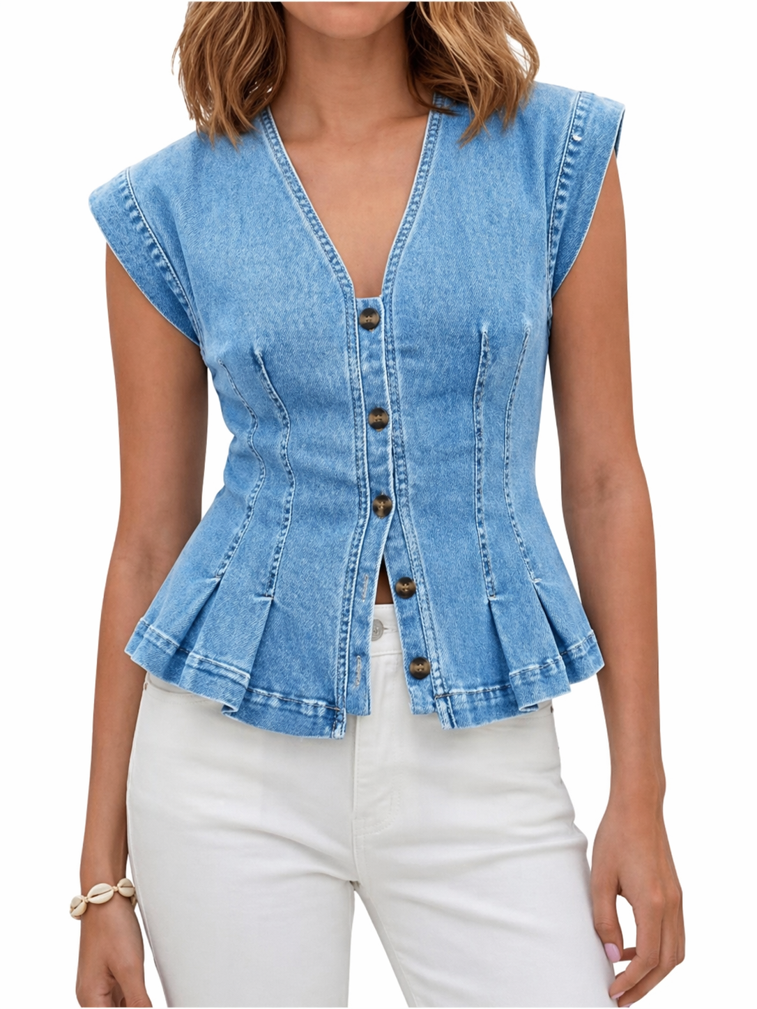 Viera | Denim top met V-hals