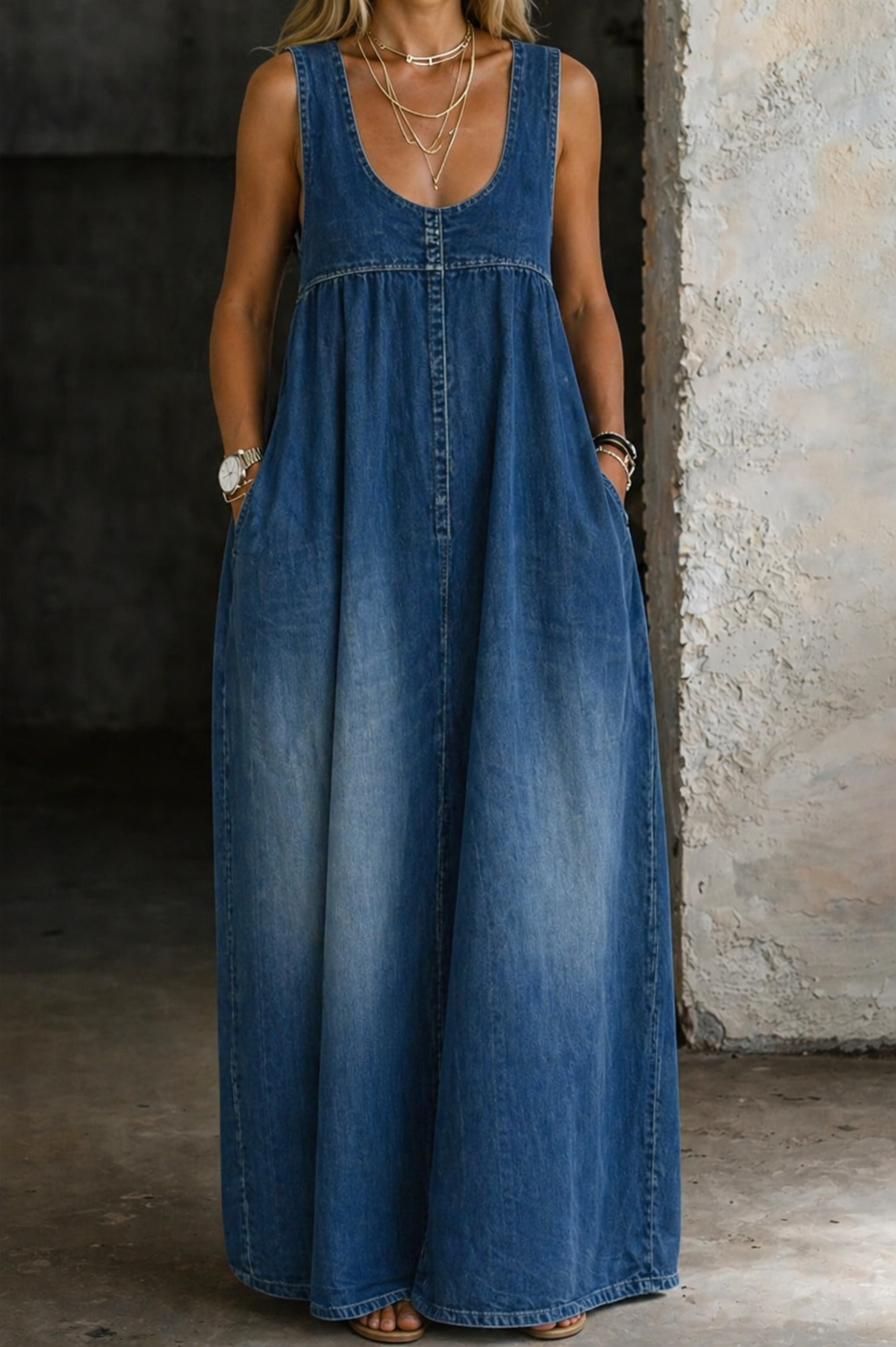 Veronica | Losvallende denim jurk