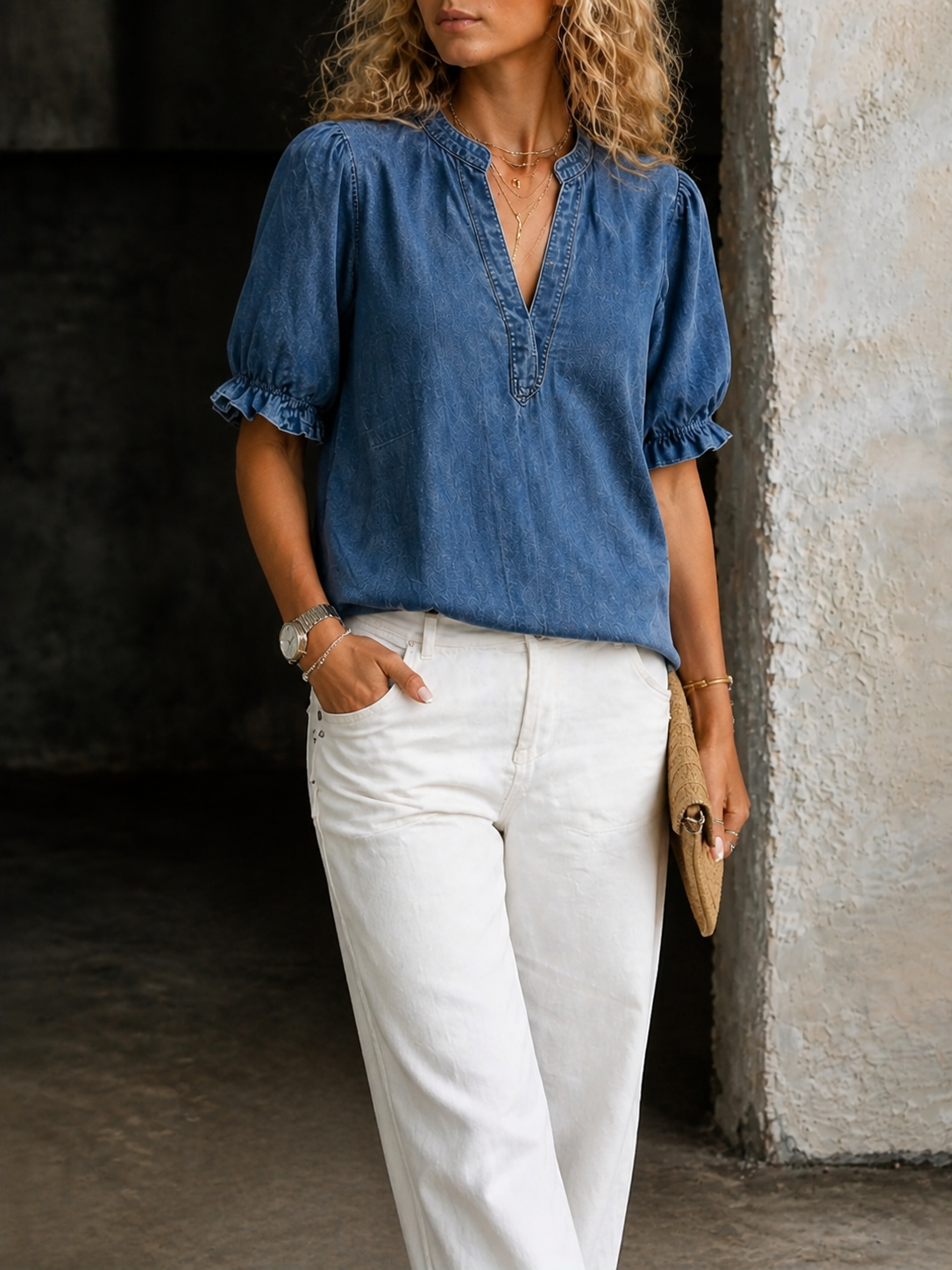 Ashley | Vintage denim essential met V-hals