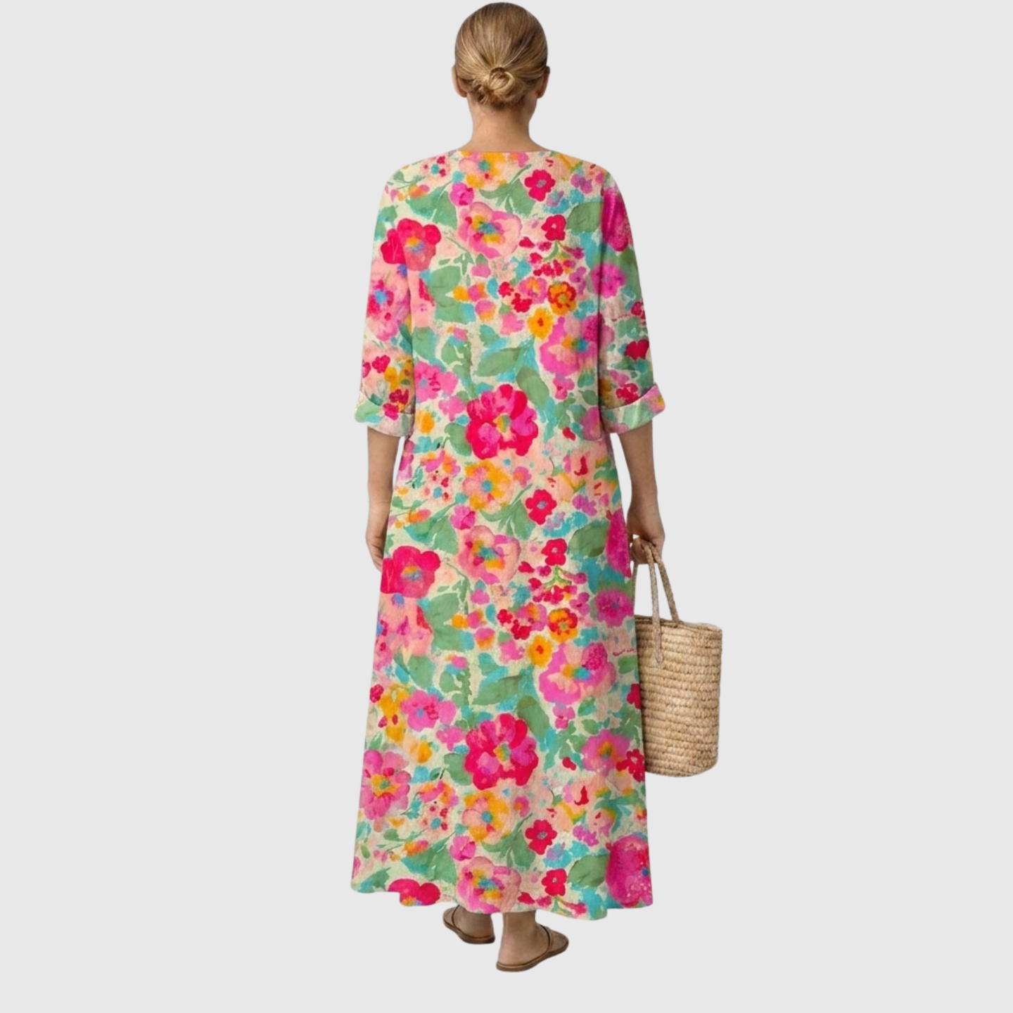 Rosa elegante jurk met bloemenprint