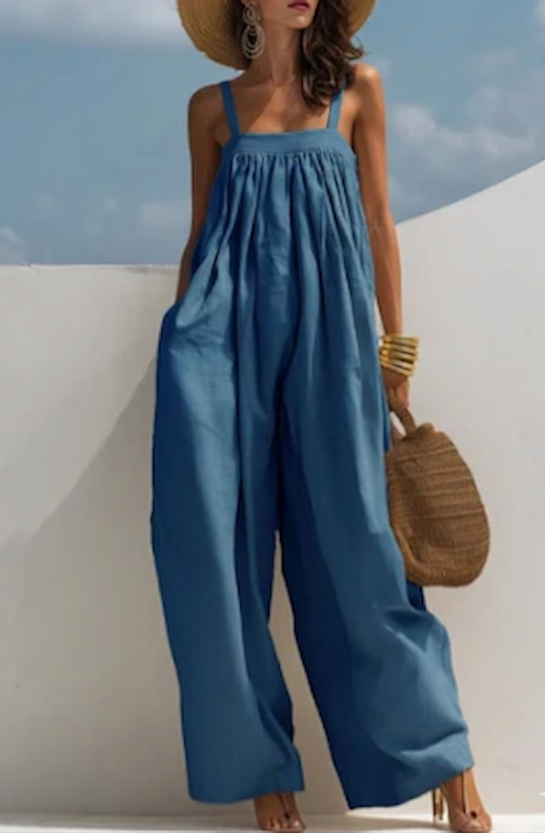 Madison | Denim jumpsuit met wijde pijpen