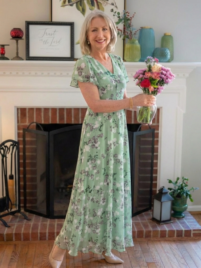 Ismeria | Bloemige Chiffon Maxi Jurk