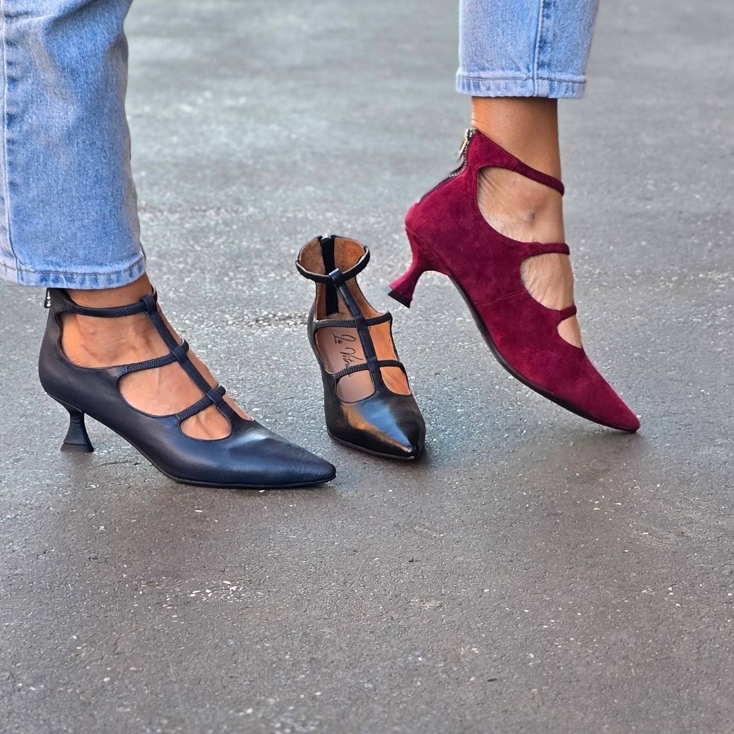Pumps met lage hak en bandjes