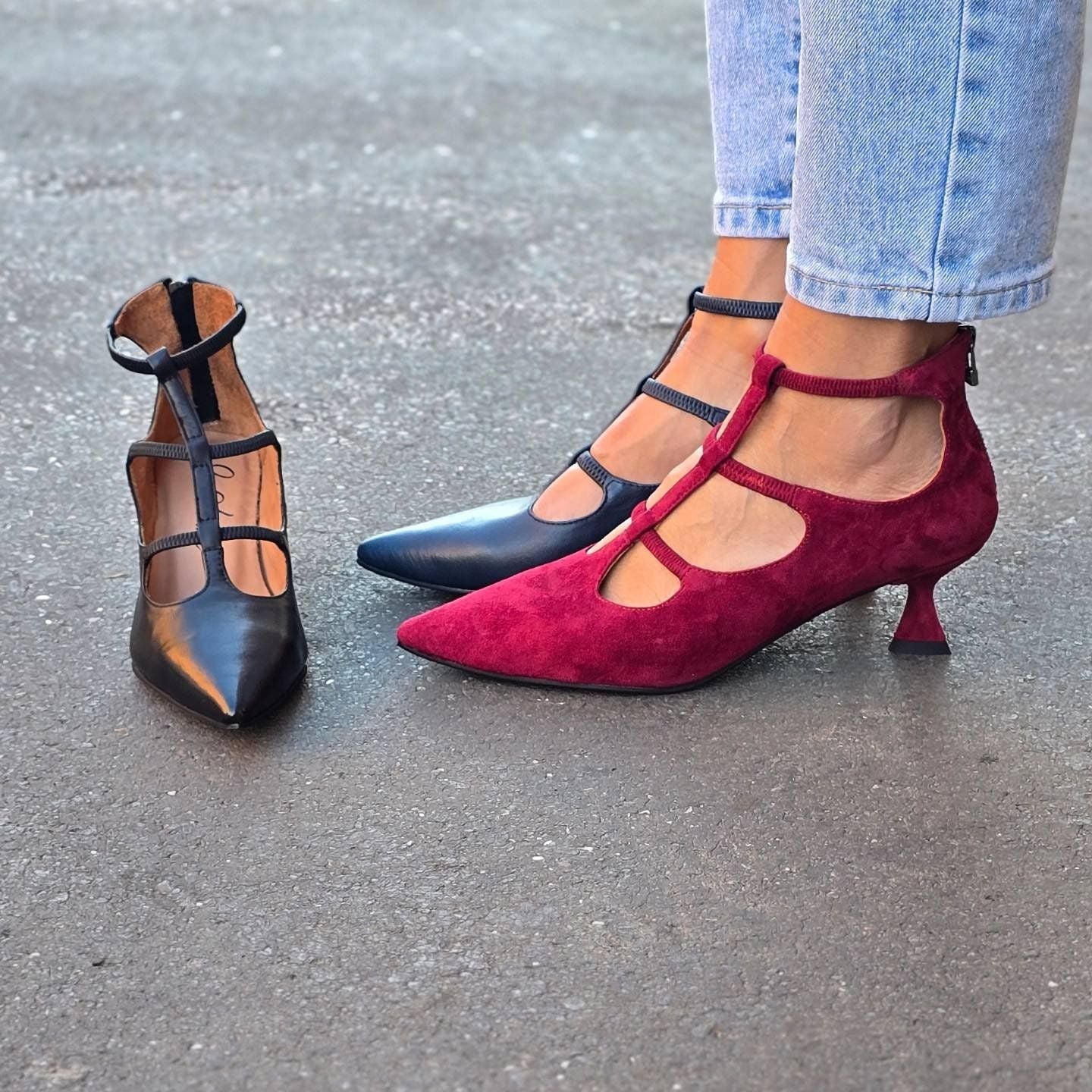 Pumps met lage hak en bandjes