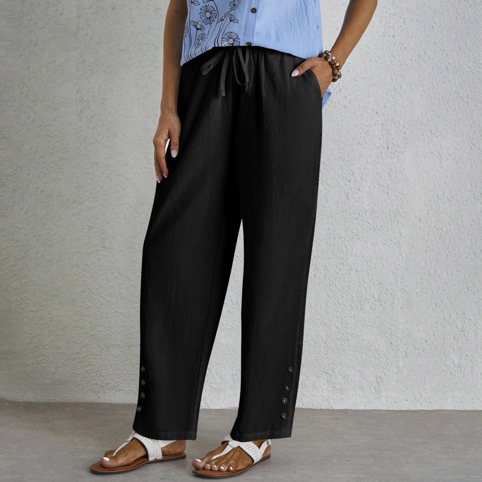 Shania relaxed broek met knoopdetail