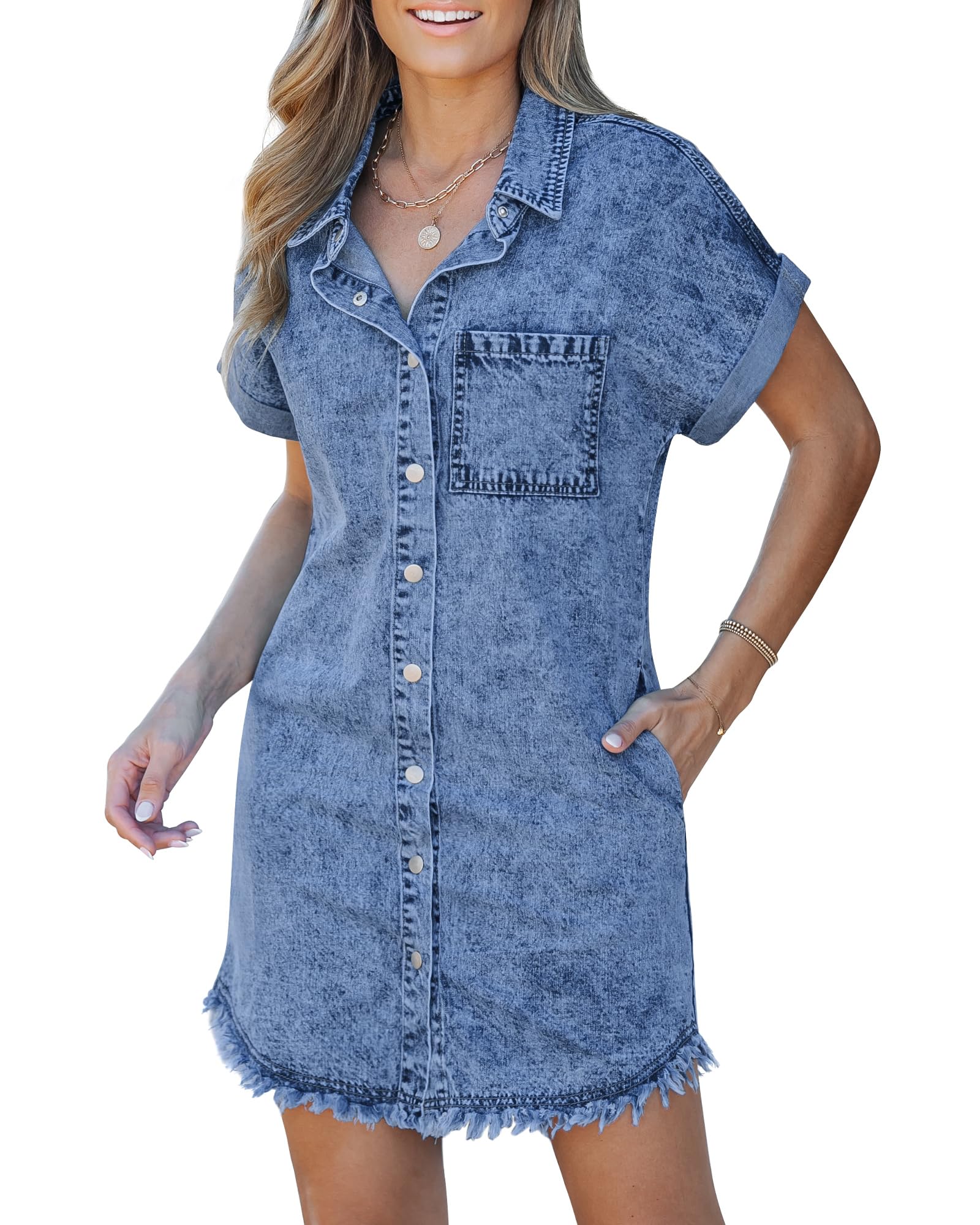 Kaelia | Denim blousejurk met rafelzoom