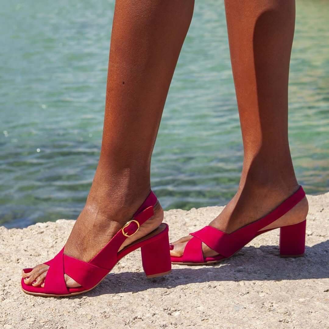 Céliane azuurblauwe sandalen met brede hak