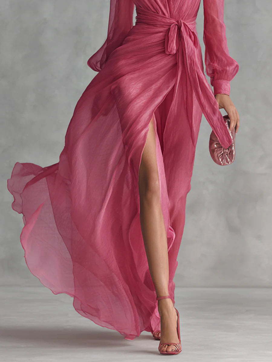 Beatrice | Elegante Chiffon V-hals Tailleband Lange Jurk