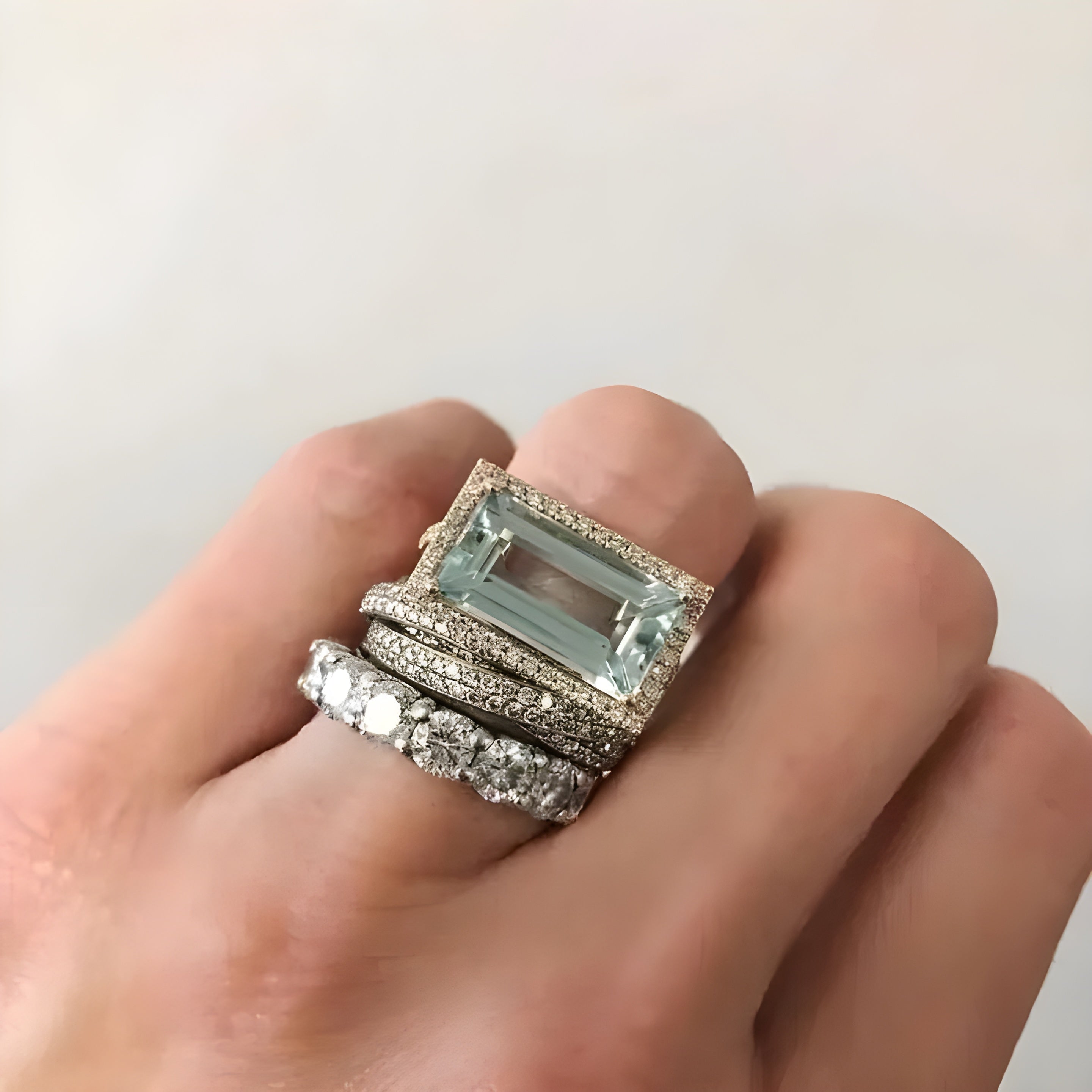 Lorenza set van 3 art deco ringen met aquamarijn