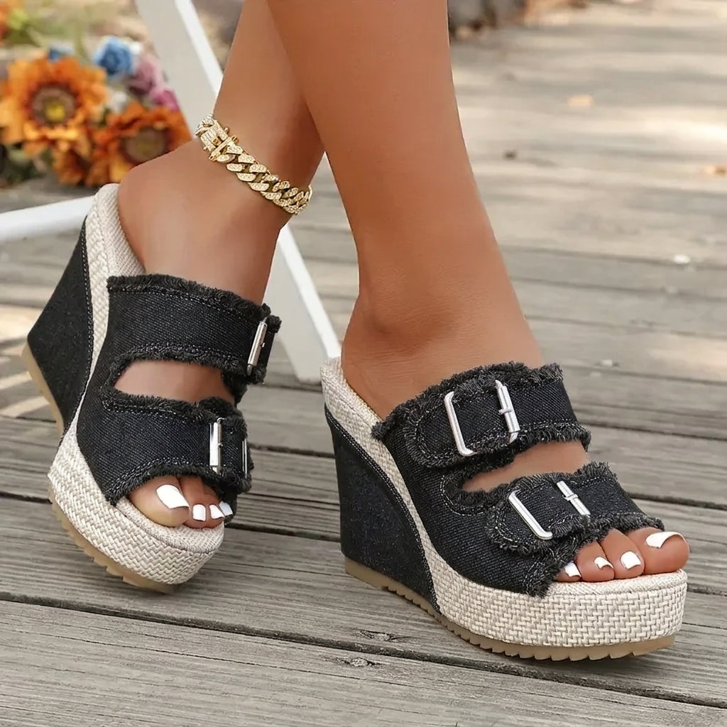 Atelier | Sandalen met sleehak en gerafelde rand