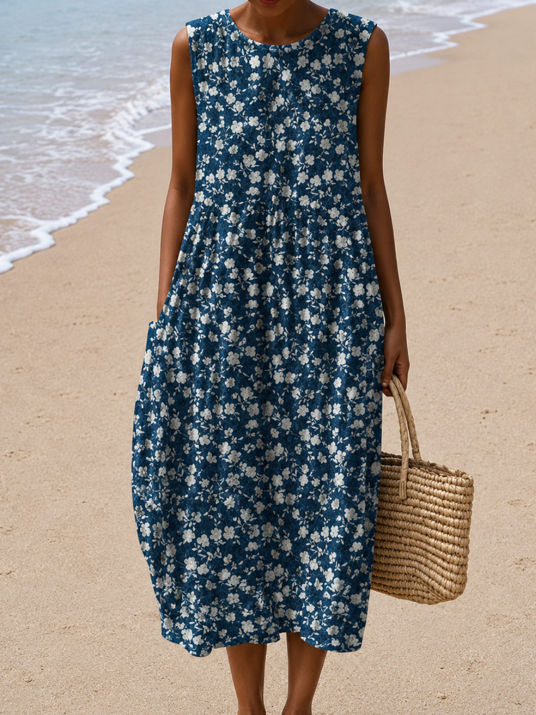 Amara | Bloemen Mouwloze Midi Jurk