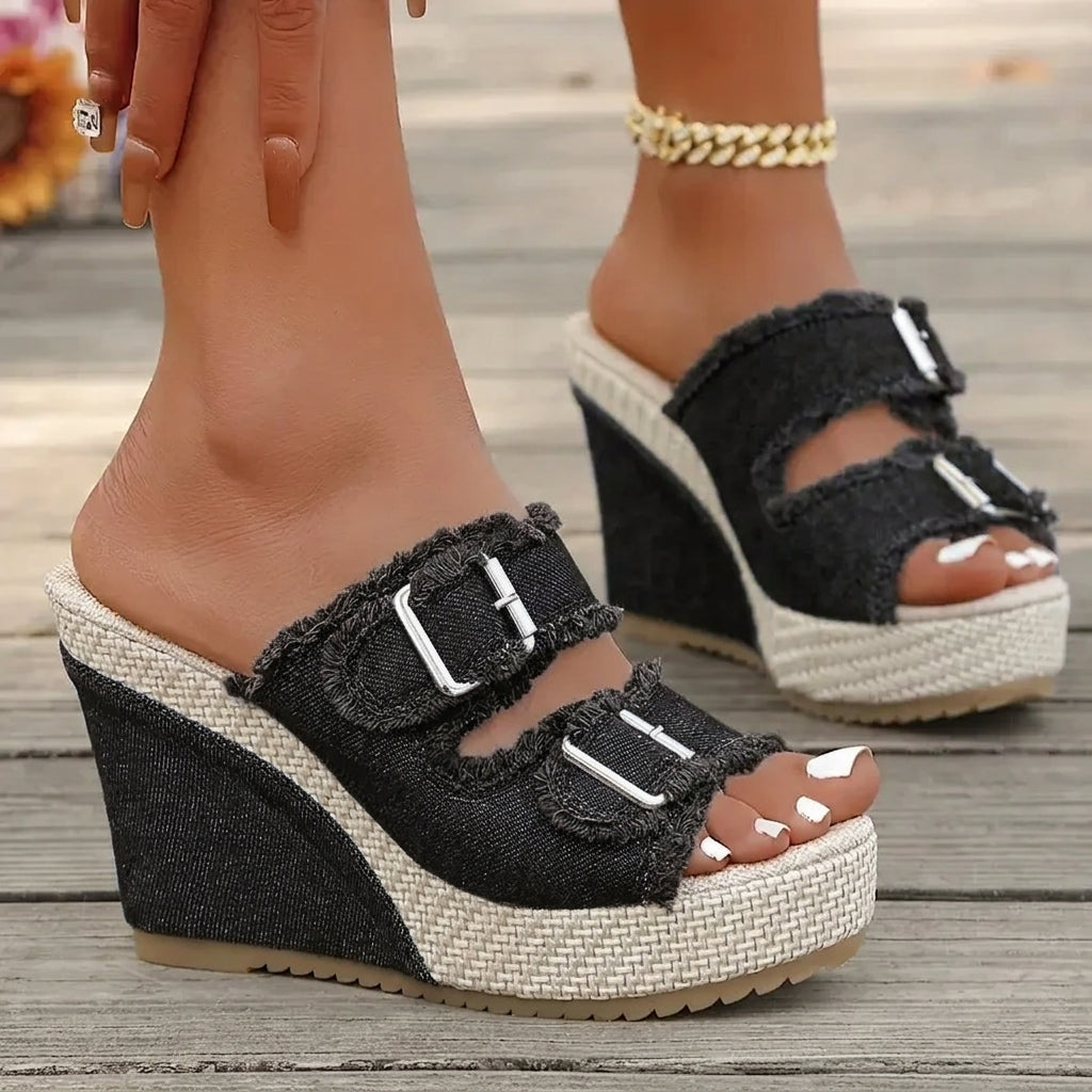 Atelier | Sandalen met sleehak en gerafelde rand
