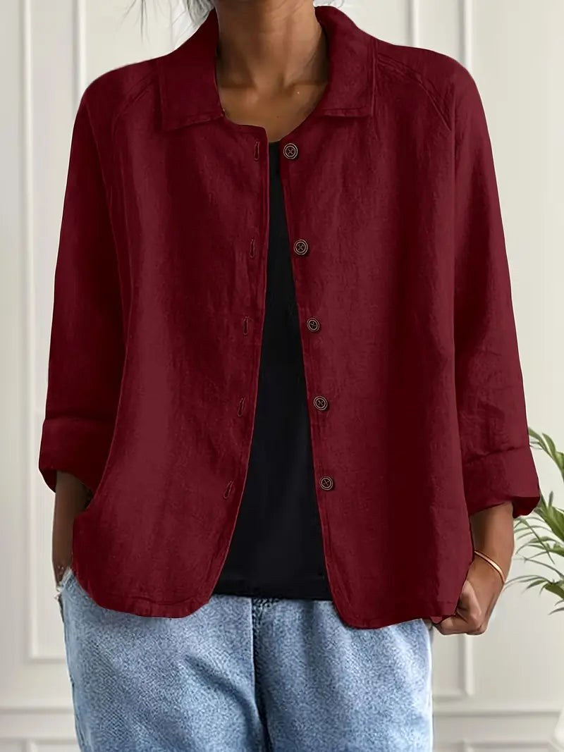Bathilda doorknoopblouse in wijnrood