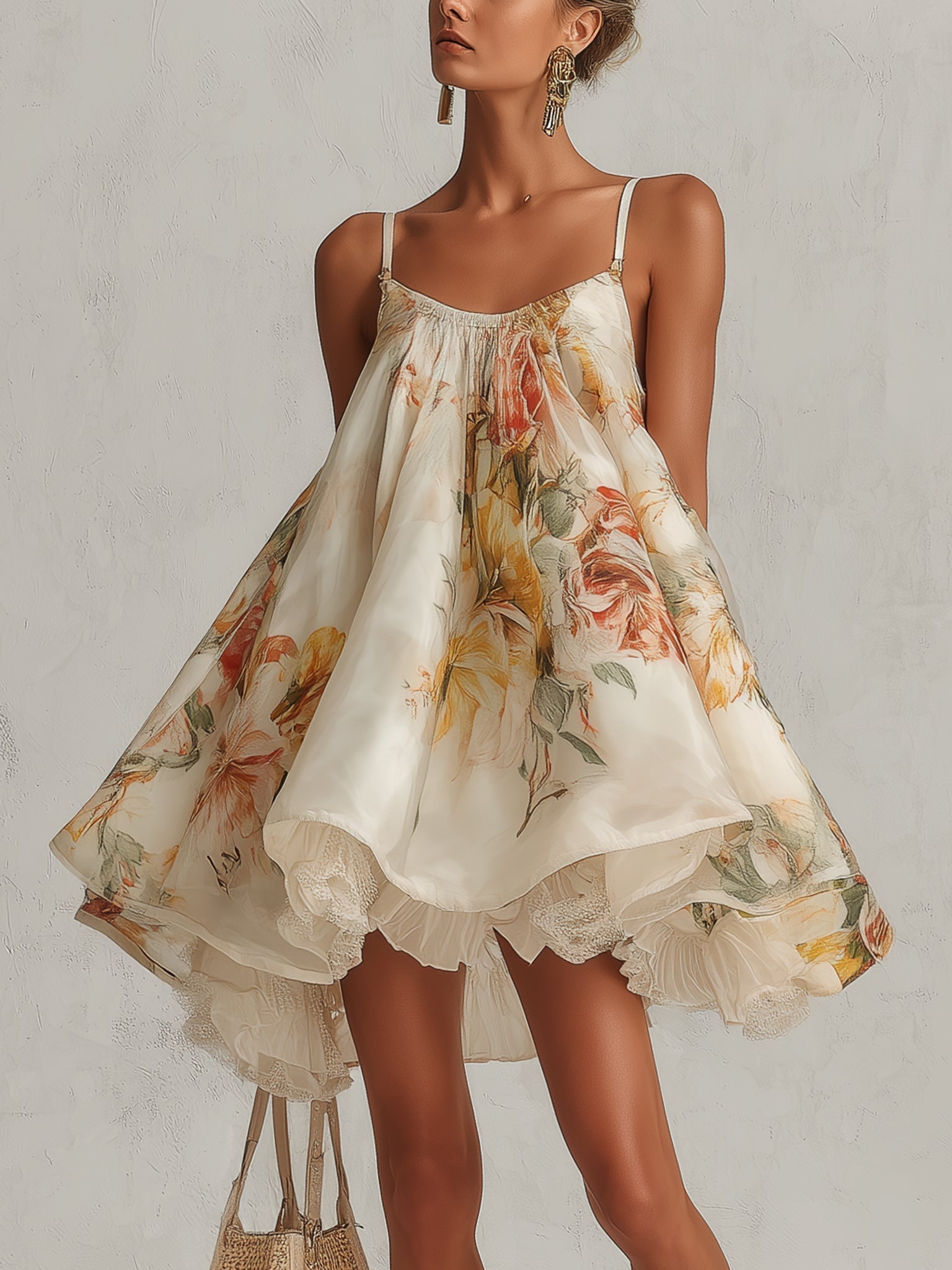 Blanche beige A-lijn mini-jurk van organza