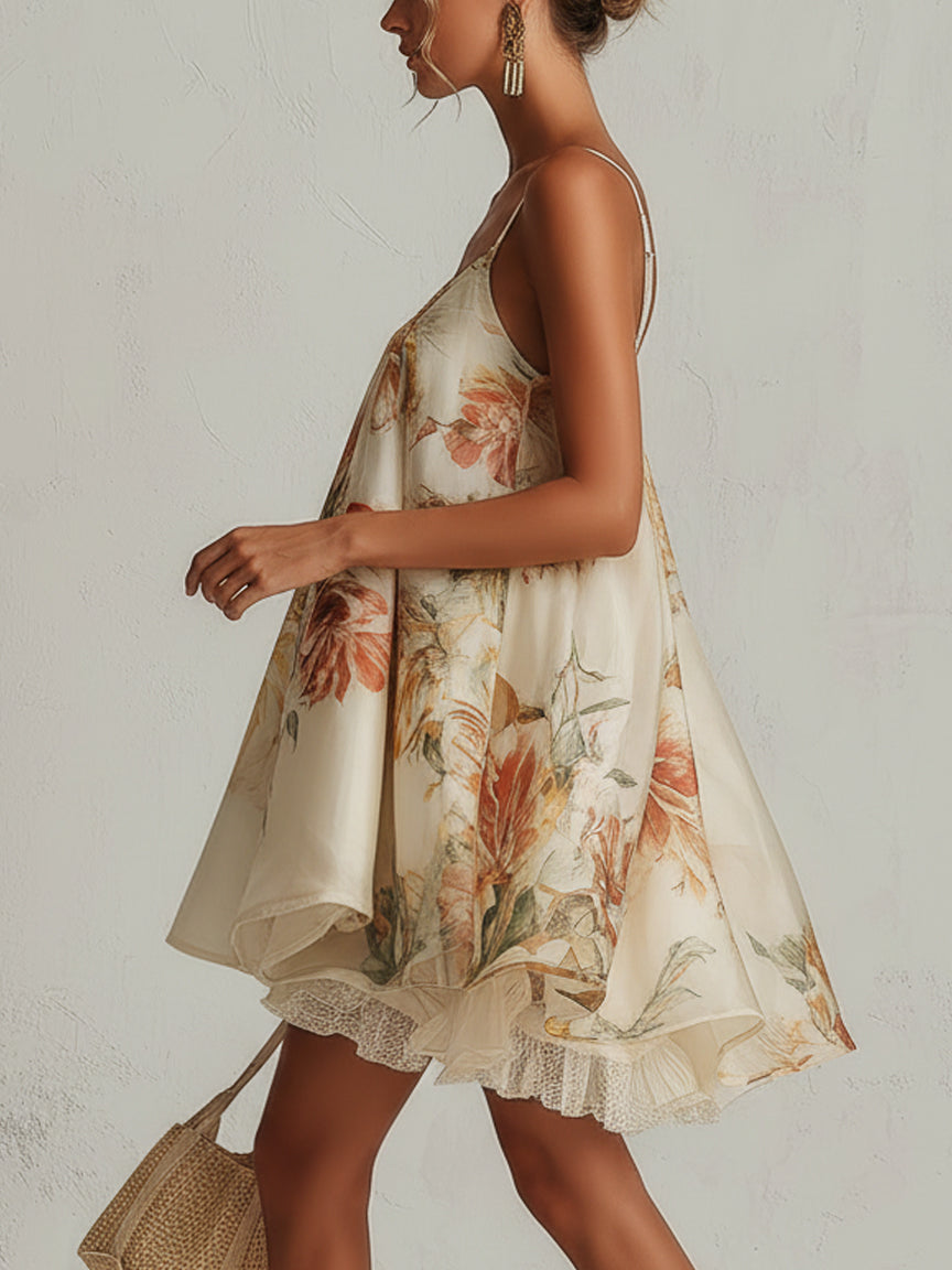 Blanche beige A-lijn mini-jurk van organza