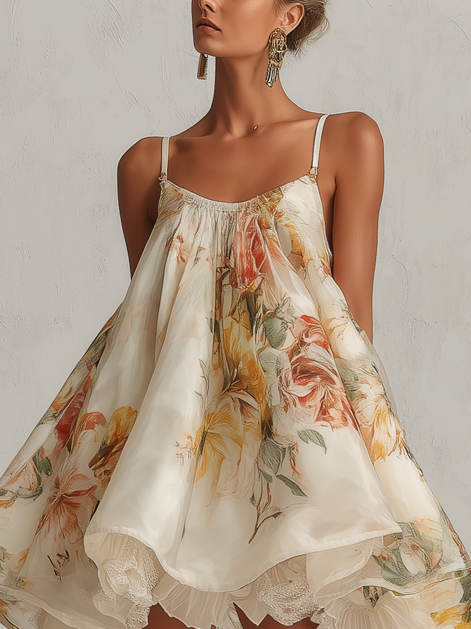 Blanche beige A-lijn mini-jurk van organza