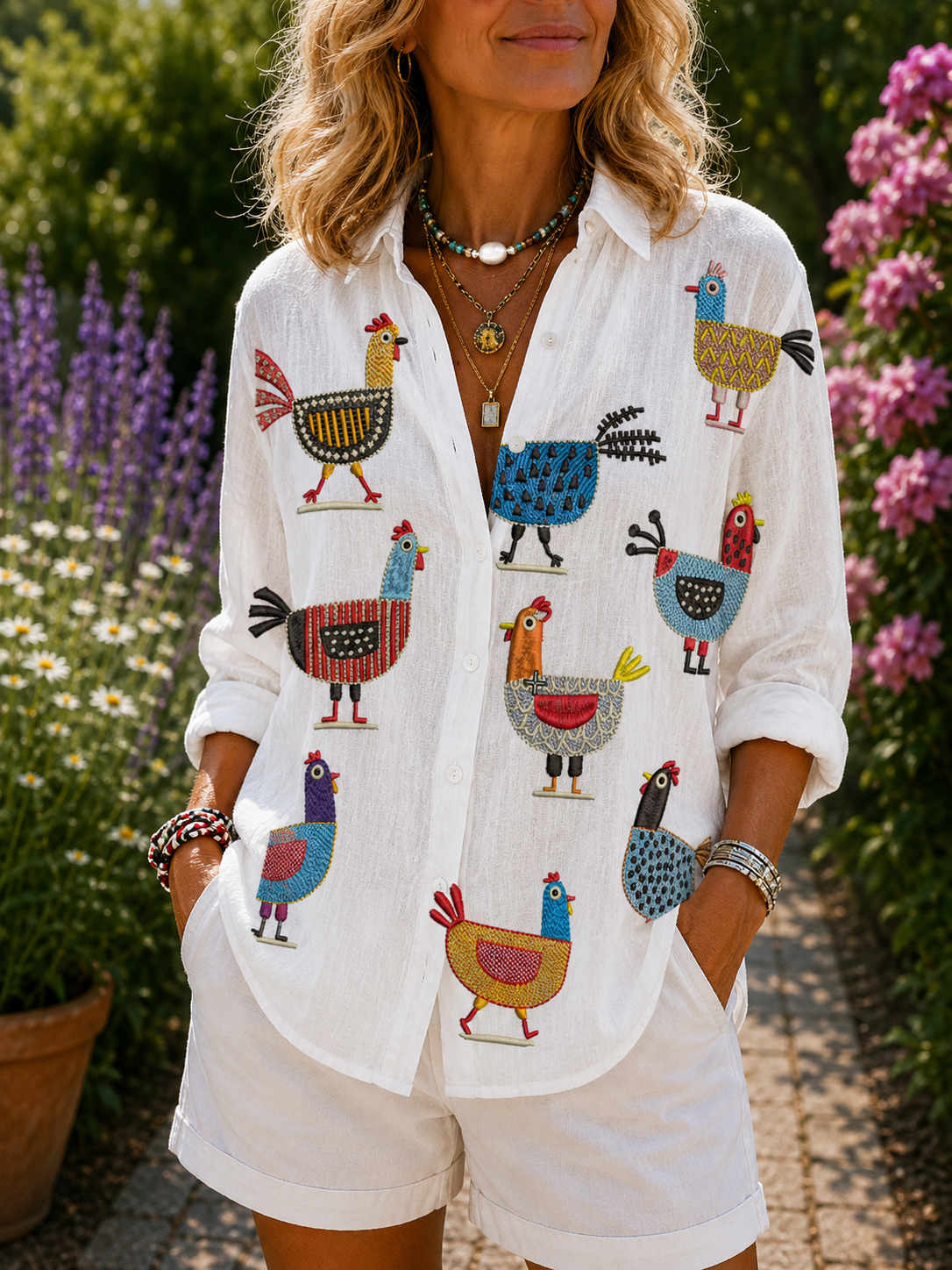 Ingrid blouse met kippenprint
