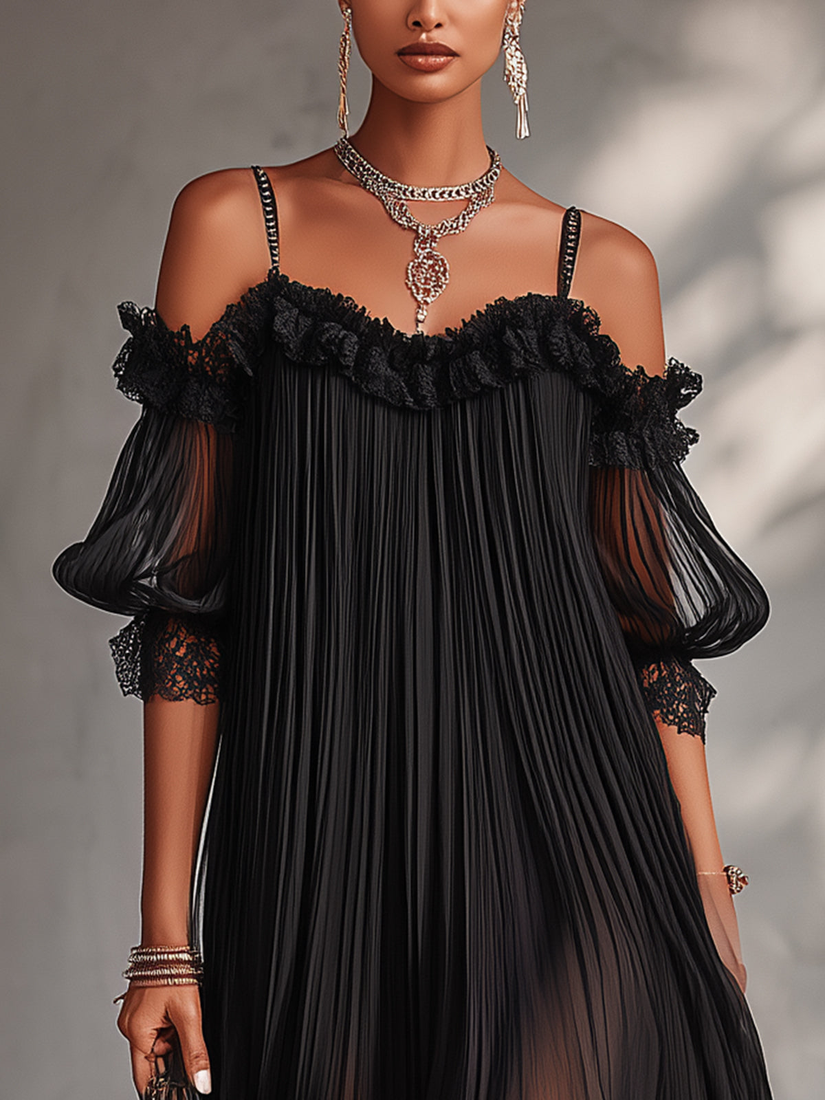 Camille zwarte mini-jurk van chiffon