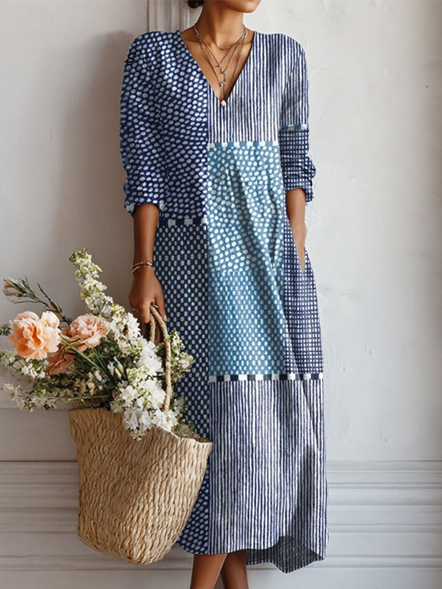Clemencia | Lange jurk met blauw mozaïek
