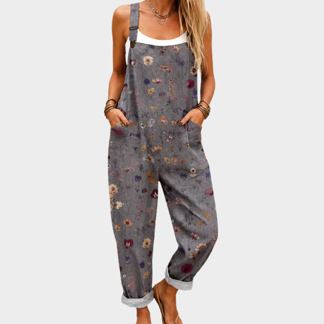 Corrie grijze jumpsuit met fijne bloemetjes