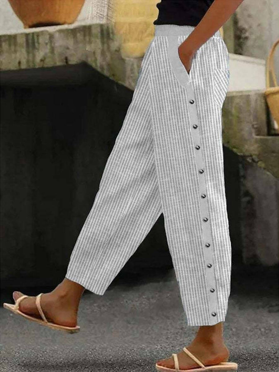 Linaya gestreepte broek met knoopdetail