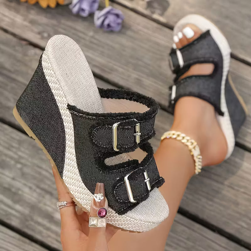 Atelier | Sandalen met sleehak en gerafelde rand