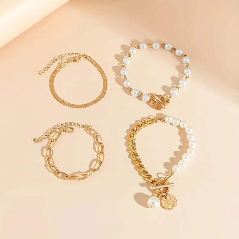 Luxe set gelaagde parelarmbanden