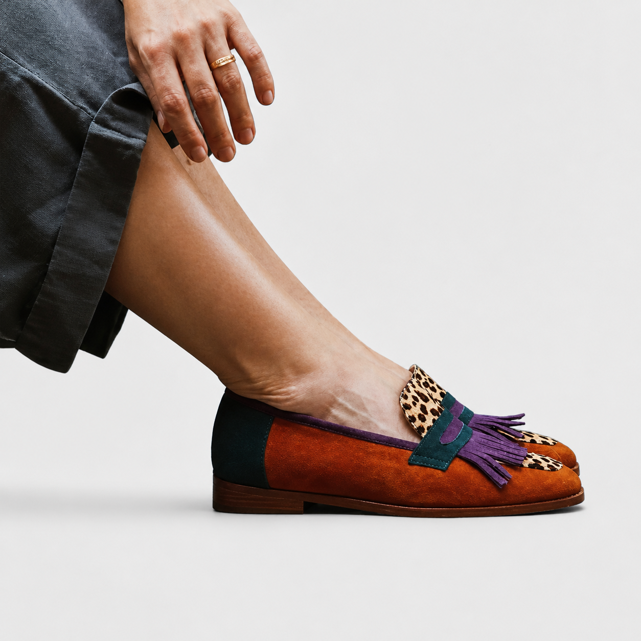 Fallon | Bruine loafer met luipaardprint